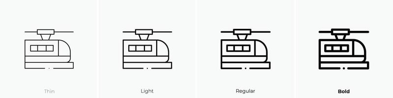 monorail ikon. tunn, ljus, regelbunden och djärv stil design isolerat på vit bakgrund vektor