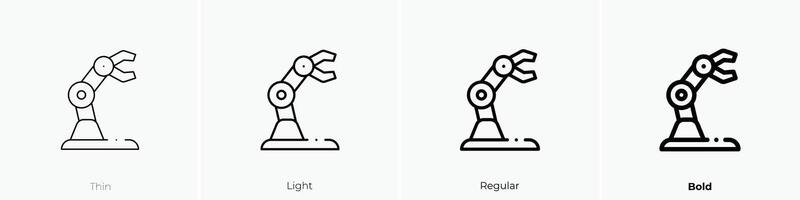 mechanisch Arm Symbol. dünn, Licht, regulär und Fett gedruckt Stil Design isoliert auf Weiß Hintergrund vektor