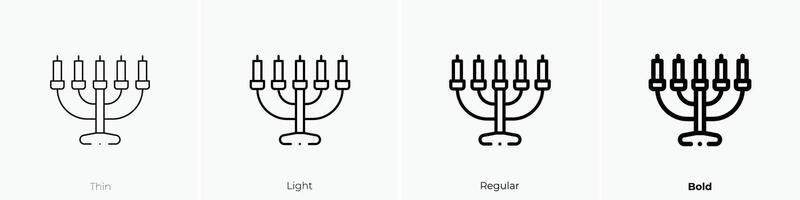 Menora Symbol. dünn, Licht, regulär und Fett gedruckt Stil Design isoliert auf Weiß Hintergrund vektor