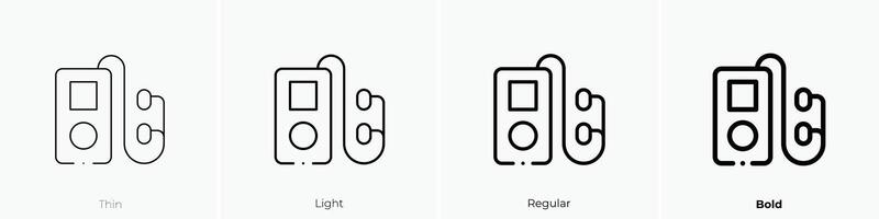 Musik- Spieler Symbol. dünn, Licht, regulär und Fett gedruckt Stil Design isoliert auf Weiß Hintergrund vektor