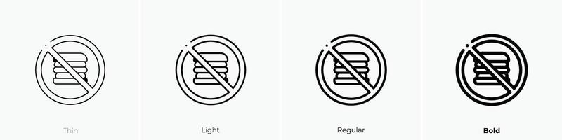 Nein Müll Essen Symbol. dünn, Licht, regulär und Fett gedruckt Stil Design isoliert auf Weiß Hintergrund vektor