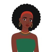 afrikanisch amerikanisch schön Frau Porträt. schwarz Mädchen im ethnisch Schmuck. Vektor eben Illustration isoliert auf Weiß Hintergrund