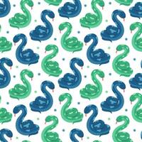 sömlös mönster med grön och blå ormar. fick syn på reptiler och blommor. vektor platt ilustration på vit bakgrund