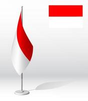 Republik von Indonesien Flagge auf Fahnenstange zum Anmeldung von feierlich Fall, Treffen fremd Gäste. National Unabhängigkeit Tag von Indonesien. realistisch 3d Vektor auf Weiß
