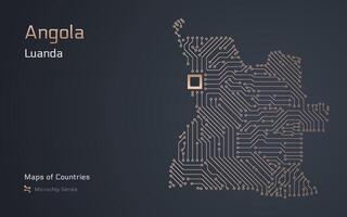 angola Karta med en huvudstad av luanda visad i en mikrochip mönster med processor. e-förvaltning. värld länder vektor Kartor. mikrochip serier