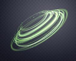 Grün Magie glühend Ring. Neon- realistisch Energie Fackel Heiligenschein Ring. abstrakt Licht bewirken auf ein dunkel Hintergrund. Vektor Illustration.