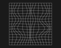 verzerrt Cyber Netz. Cyberpunk Geometrie Element y2k Stil. isoliert Weiß Gittergewebe auf schwarz Hintergrund. Vektor Mode Illustration.