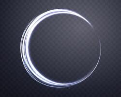 Silber Magie Ring mit glühend. Neon- realistisch Energie Fackel Heiligenschein Ring. abstrakt Licht bewirken auf ein dunkel Hintergrund. Vektor Illustration.