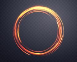 orange magi ringa med lysande partiklar. neon realistisk energi blossa halo ringa. abstrakt ljus effekt på en mörk bakgrund. vektor illustration.