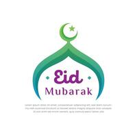 eid mubarak vektor design hälsning kort, social media affisch, bakgrund eid al fitr illustration med moské, halvmåne måne och stjärna