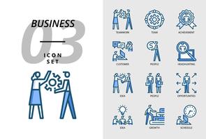 Icon Pack für Business, Teamwork, Team, Leistung, Kunde, Menschen, Headhunting, Idee, Menschen, Chancen, Wachstum, Wachstum, Zeitplan vektor