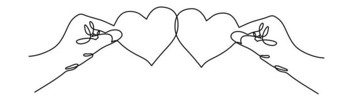 kontinuerlig linjeritning. händer som håller hjärtat på vit bakgrund. svart tunn handlinje med hjärtbild. vektor