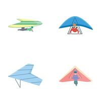 hänga segelflygplan ikoner uppsättning tecknad serie vektor. glidande man flygande extrem sport vektor
