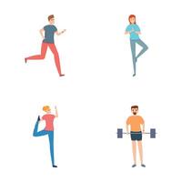 Fitness Ausbildung Symbole einstellen Karikatur Vektor. Menschen während tun physisch Übung vektor