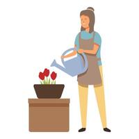 Arbeit Zuhause Blumen Symbol Karikatur Vektor. Pflege Pflanze Topf vektor