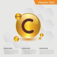 Vitamin C Icon Drop Collection Set, Cholecalciferol. goldener Tropfen Vitaminkomplex Tropfen. medizinisch für Heidevektorillustration vektor