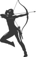 ai generiert Silhouette Frau Bogenschießen Athlet im Aktion voll Körper schwarz Farbe nur vektor