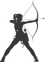 ai generiert Silhouette Frau Bogenschießen Athlet im Aktion voll Körper schwarz Farbe nur vektor
