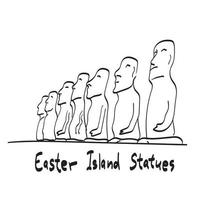 Moai Osterinsel Statuen Illustration Vektor auf weißem Hintergrund Strichzeichnungen isoliert.