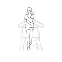 Rückansicht des weiblichen Laufs in voller Länge auf dem Laufband im Fitnessstudio Illustrationsvektor isoliert auf weißem Hintergrund Strichzeichnungen. vektor
