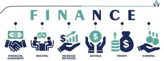 finansiera baner webb fast ikoner. vektor illustration begrepp Inklusive ikon som finansiell avtal, möte, öka intäkter, besparingar, vinst och tjäna