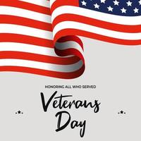 Happy Veterans Day Schriftzug mit USA-Flaggenillustration. 11. November Urlaub Hintergrund. Feierplakat mit Sternen und Streifen. Grußkarte im Vektor.