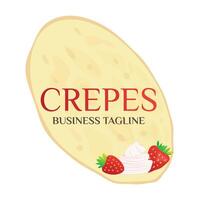 Pfannkuchen oder Crepes Dessert Logo mit Sahne und Erdbeere vektor