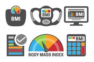 bmi Körper Masse Index Berechnung grau Illustration Symbol einstellen mit bmi Maschine, Rahmen Messung und Gesundheit, bmi Taschenrechner Symbole. vektor
