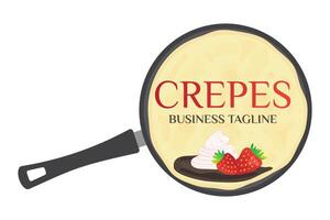 crepes eller pannkakor i crepe panorera logotyp vektor