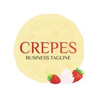 Pfannkuchen oder Crepes Logo mit Sahne und Erdbeere vektor