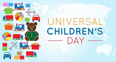 universell barns dag bakgrund illustration med färgrik leksaker vektor