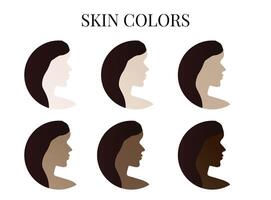 Haut Farbe von am leichtesten zu am dunkelsten Farben mit ein Frau Illustration vektor