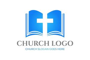 Kirche Logo Design mit Bibel und Kreuz vektor