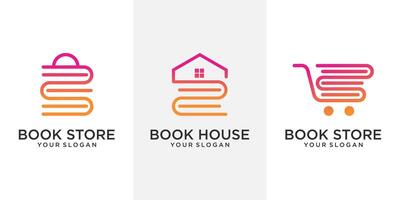 uppsättning av bok hus, bok Lagra och abstrakt logotyp begrepp för företag, fundament och företag .logotyp design vektor