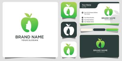 grön äpple med skön kvinna och företag card.logo lämplig för design diet , nutritionist.logotyp design vektor illustration