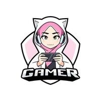 söt gamer flicka i hijab maskot esport logotyp vektor