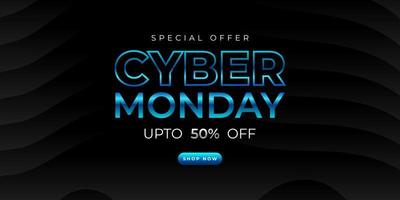 Cyber Monday Sale Banner Template Design mit blauem Lichteffekt auf dunklem Hintergrund für Werbeplakate oder Geschäftsförderung vektor