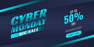 Cyber Monday Sale Banner Template Design mit blauem Lichteffekt auf dunklem Hintergrund für Werbeplakate oder Geschäftsförderung vektor