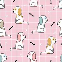 Cartoon Tier Hintergrund Musterdesign Hund und Knochen auf rosa quadratischen Rasterhintergrund. handgezeichnetes Design im Kinderstil. Verwenden Sie zum Drucken, Tapeten, Stoffmuster, Textilien, Vektorillustrationen. vektor