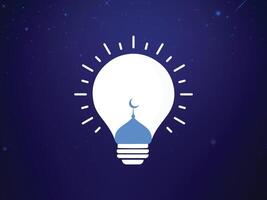 Glödlampa moské minar och ny måne kreativ design för ramadan, eid och islamic festival begrepp aning, eid mubarak Glödlampa, ljus modern islamic design, kreativ belysning led energi Glödlampa baner affisch vektor