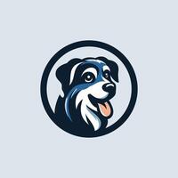 en hund logotyp med en blå cirkel, representerar en varumärke eller organisation. vektor