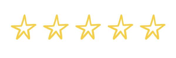 fem stjärna klotter. hand dragen kvalitet, recension gul fem stjärna illustration. tilldela, kvalitet, respons begrepp element. skiss grunge stil. isolerat vektor
