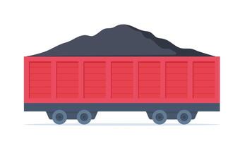 Fracht Wagen Transportieren Kohle Haufen. Bergbau Industrie Ausrüstung. unter Tage Mineralien Extraktion und Transport. Vektor Illustration.