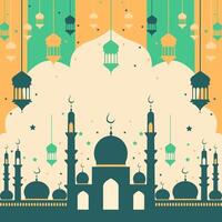 moské och lykta islamic eid al fitr festival kort vektor