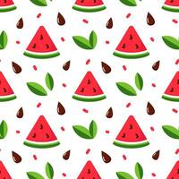 nahtlos Muster von Wassermelone, Blätter, Samen. süß Elemente zum Sie Design. isoliert auf Weiß Hintergrund. zum Textil, Karte, Hintergrund. vektor