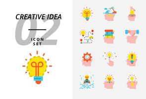Ikonensatz für kreative Idee, Brainstorming, Idee, kreativ, Birne, Reise, Straße, Reise, Plan, Buch, Bildung, Händedruck, Geschäft, Management, Bleistift. vektor