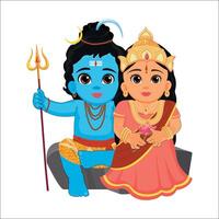 süß wenig Herr Shiva mit parvathi devi vektor