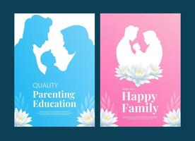 skön rosa och blå minimalistisk affisch och omslag handla om föräldraskap och Lycklig familj i a4 storlek vektor