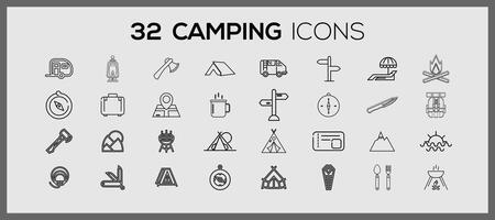 camping ikoner uppsättning. illustration teckning stil av camping ikoner samling.camping ikoner samling. vektor