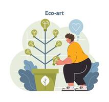 ekokonst vektor illustration. en person engagerar i upcycling.